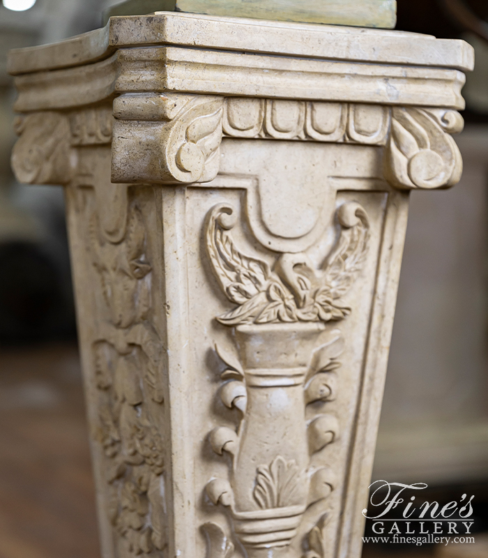 Marble Bases  - Ornate Hand Carved Pedestals In Light Travertine - MBS-080